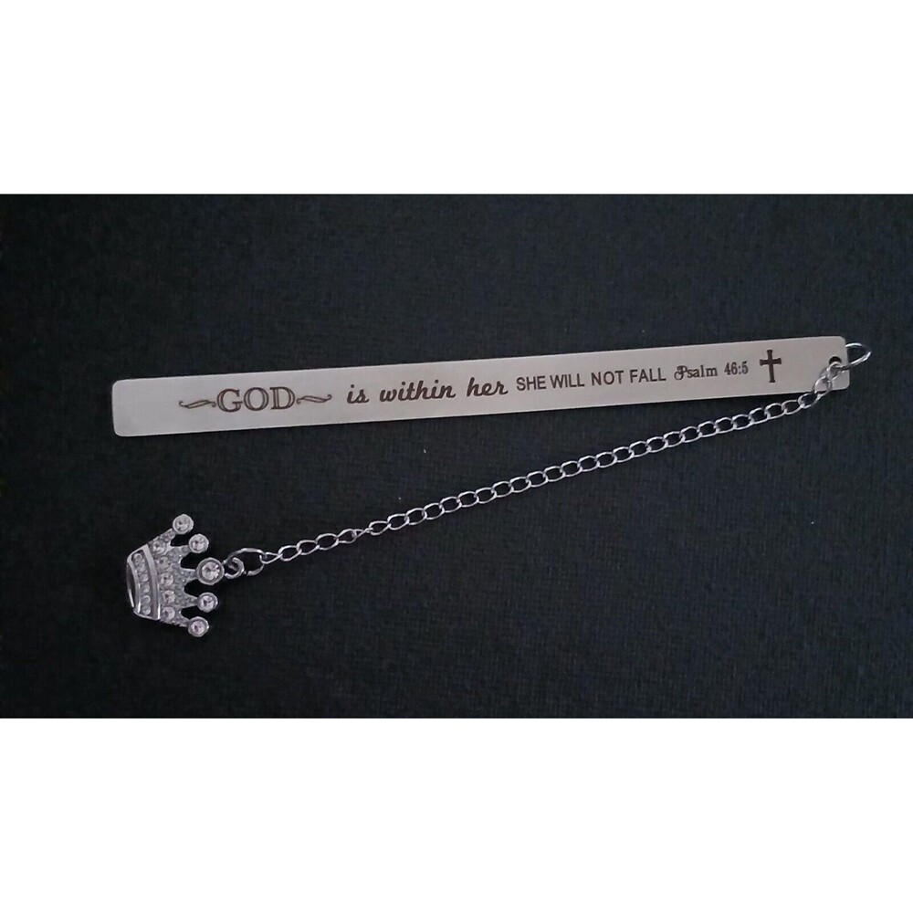 NEW God is Within Her She Will Not Fall Metal Bible Verse Book Marker with Crown